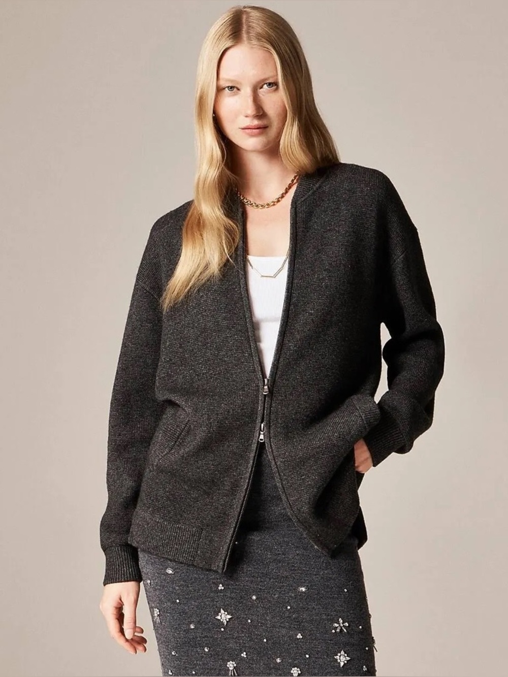 J Crew Full-zip flight sweater-jacket